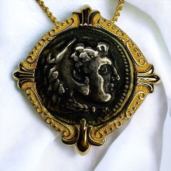 Unbranded Jewelry - 14k Gold Ancient Alexander The Great Coin Necklace 16" Etruscan Revival 7.2g